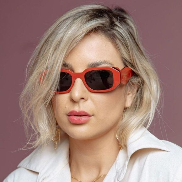 Prada PR17WS 12N5S0 Sunglasses Orange Black Dark Grey Rectangle Unisex - Picture 1 of 13